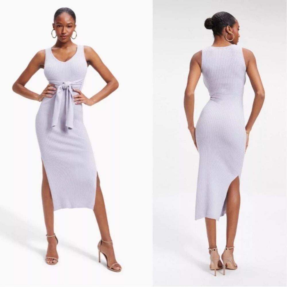 NWT Good American Belted Body Dress Lilac Mist Purple Ribbed 5/2X bodycon midi
